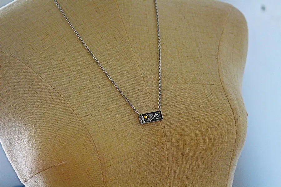 1pcs stainless steel Forest cute Mini Landscape Pendant Necklace sun and mount  Mixed Metals Nature Camping Hiking Jewelry