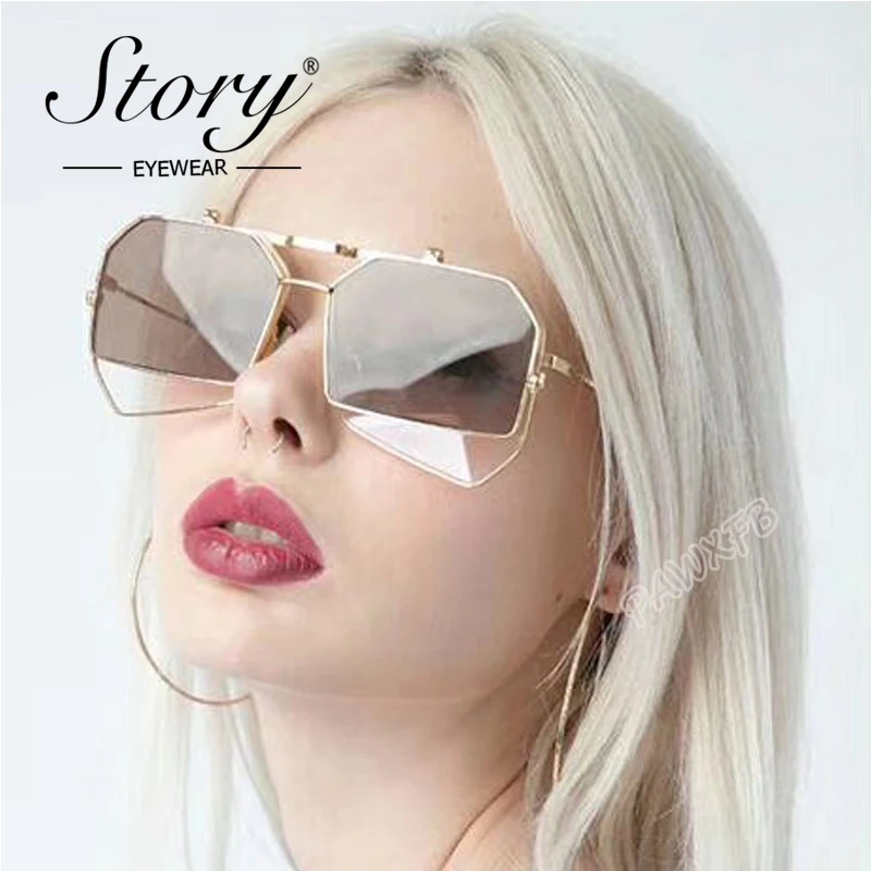 

STORY 2018 New Removable Big Frame Sunglasses Women Band Designer Clip on Alloy Frame Sun Glasses High Quality Oculos ST008