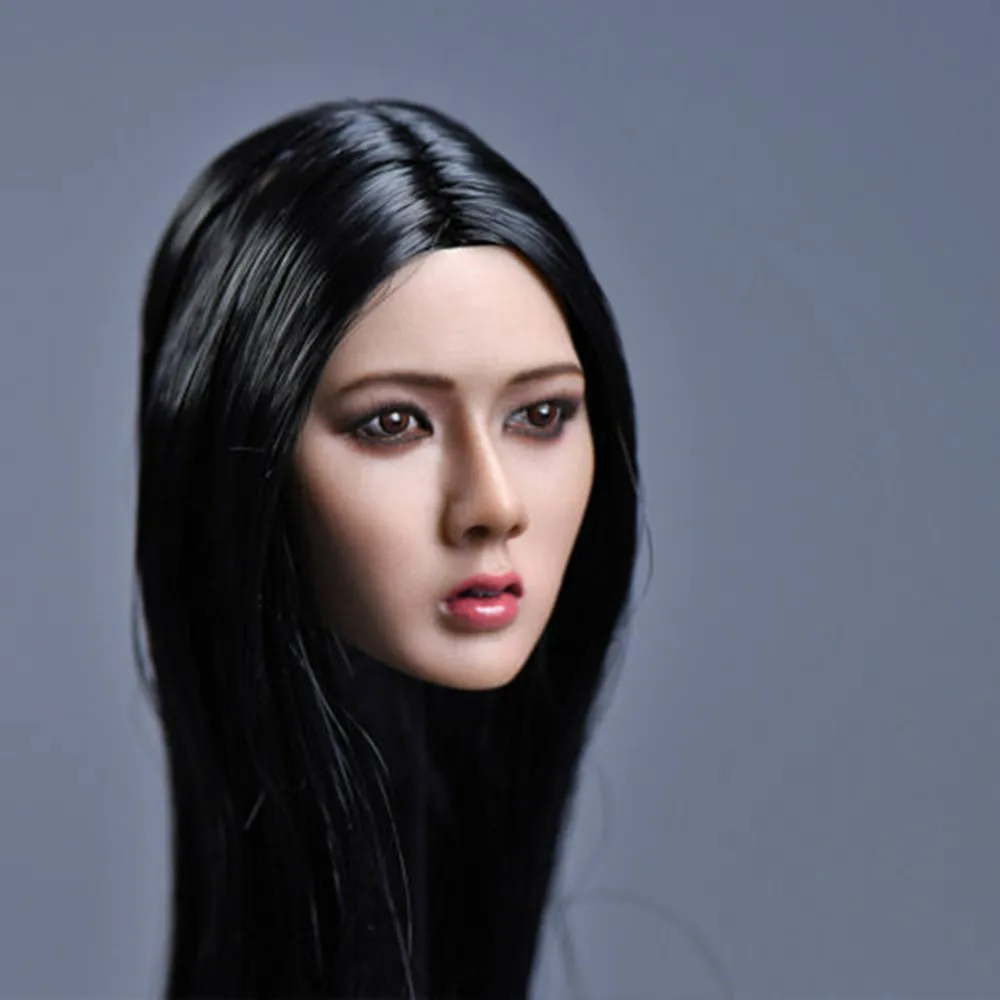 1/6 Asian girl show black hair styling is suitable for 12-inch TBLeague Phicen body beauty model doll toy model head carving