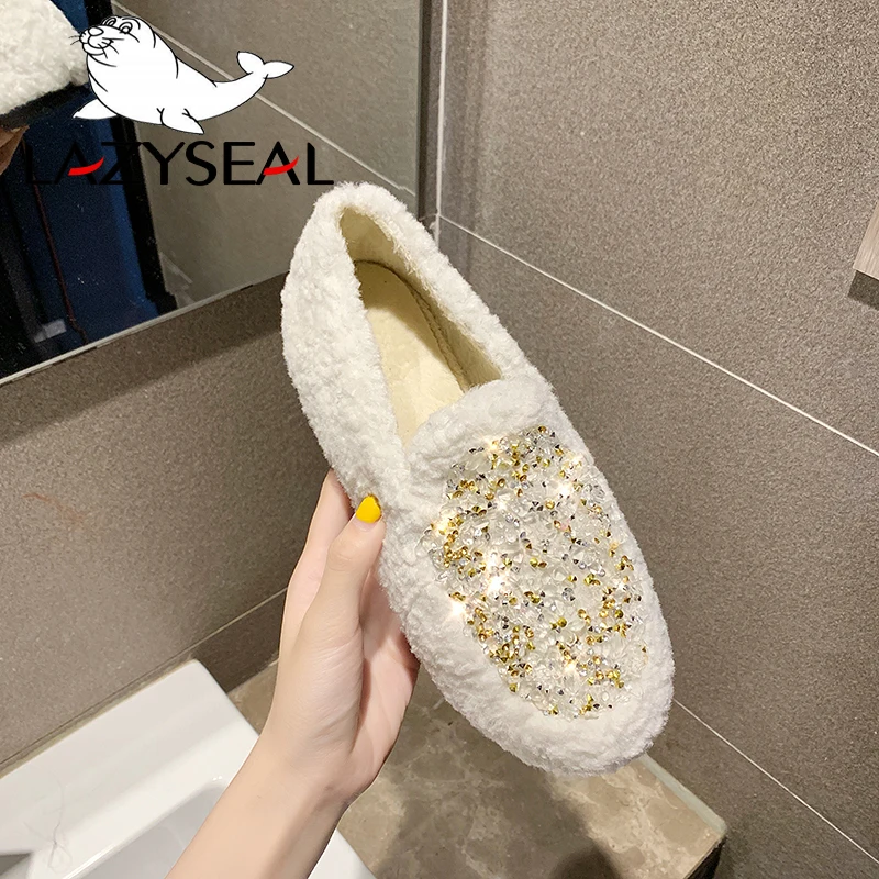 LazySeal inverno caldo Bling donna Flat Snow inverno peluche pelliccia mocassini femminili pelliccia sintetica scarpe Casual femminili appartamenti