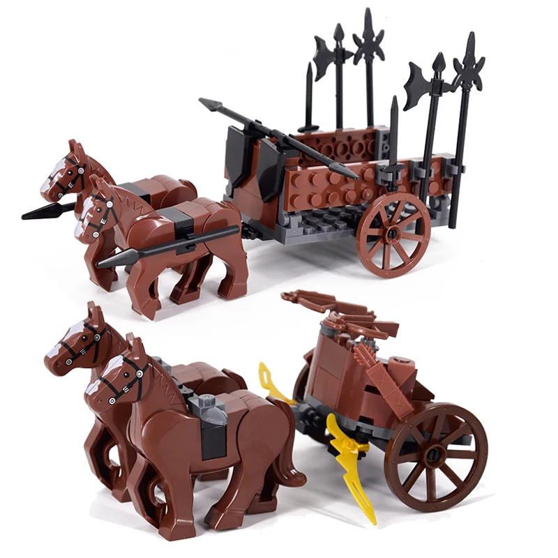 MOC Small Building Block Medieval Catapult Soldier Carriage Chariot  Building Blocks Bricks Educational Toys for Children