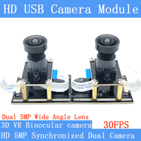 1080P Wide Angle Fisheye Synchronization Stereo Webcam Dual 1.8mm Lens 5MP 30FPS USB Camera Module 3D Video VR Virtual Reality