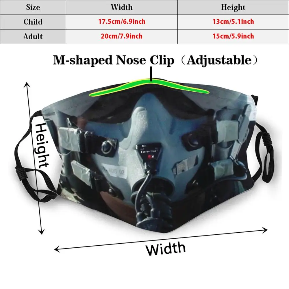 Fighter Pilot Mask 1 Funny Print Reusable Pm2.732 Filter Face Mask Face Quarantine Decorative Novelty Modern New Warfare