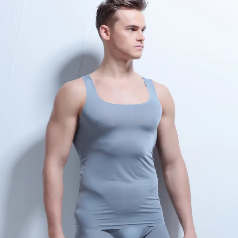 

Ice Silk Sissy Undershirts Ultra-thin Super Flexible Sleeveless Tops Transparent Ondershirt Gay Shirts Summer Fitness Tops Tees