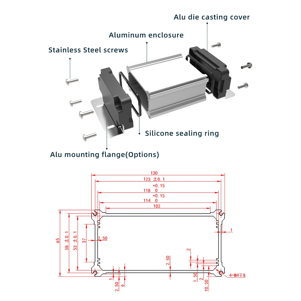 Customization Waterproof Box Extrusion Profiles Distribution Box Enclosure for Integrated Circuit M10 130*65mm