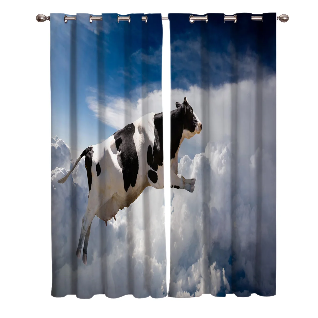 Cow Blue Sky White Clouds Fly   Window Curtains Curtains for Living Room Decorative Items Living Room