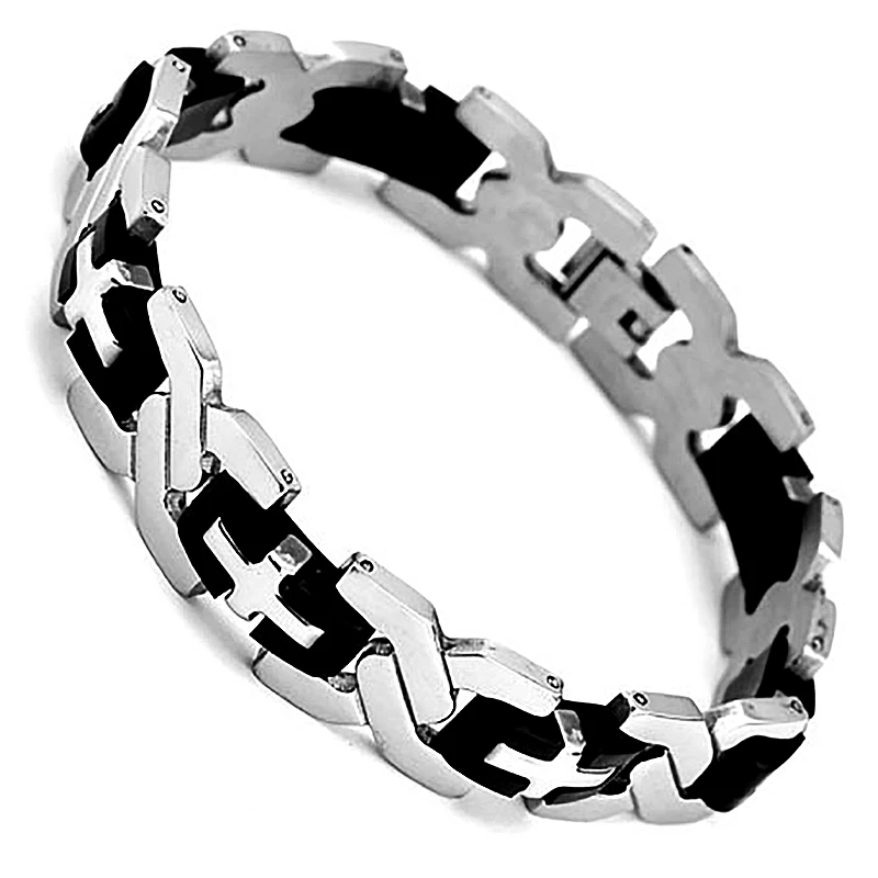 Never Fade Wholesale Men\'s New Health Titanium Steel Bracelets Male Fashion Jewelry Geometry Chain Bangles