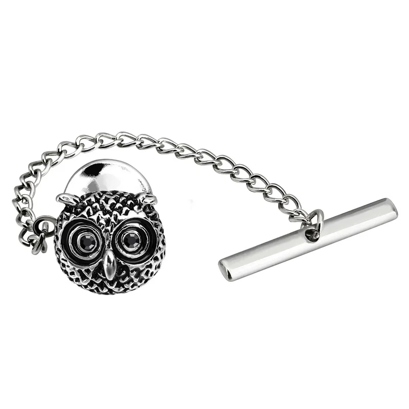 New Arrival Owl Tie Tack Tie Pin with Chain Design Mens Regular Necktie Fashion Jewelry