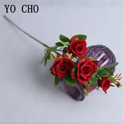 Balance CHO-Fleurs Artificielles à Longue Tige, Fausses Petites Roses Blanches et Roses, pour Décoration de Table de Mariage et de Maison, 4 Branches