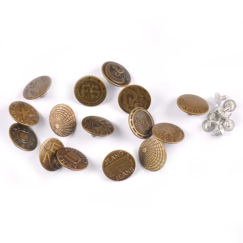 20Pcs/Set Mixed Metal Button For Sewing Clothing Bronze Jeans Buttons Clothes Bags Accessories Garment Decorative 17/20mm c2173