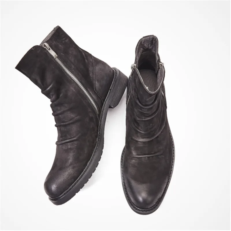 Madingxue male leather thick bottom British retro designer boots high leather shoes