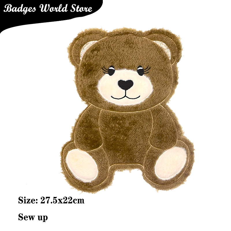 Cute Brown Bear Chenille Icon Towel Embroidery Applique Patches For Clothing DIY Iron on Badges on the Backpack