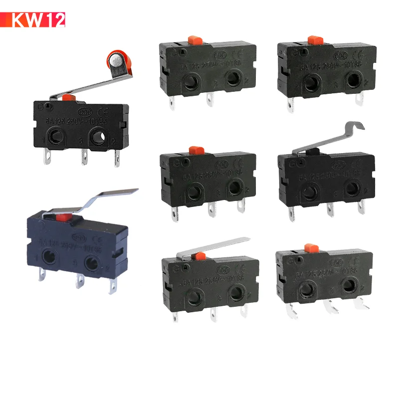 5Pcs Mini Micro Limit Switch NO NC 3 Pins PCB Terminals SPDT Micro kw12/11 mouse zw12 small stroke limit 3 feet 2 feet 5A pulley