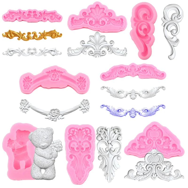 Flower Silicone Mold Baroque Scroll Relief Border Fondant Molds Angel Baby Cake Decorating Tools Candy Chocolate Gumpaste Mould