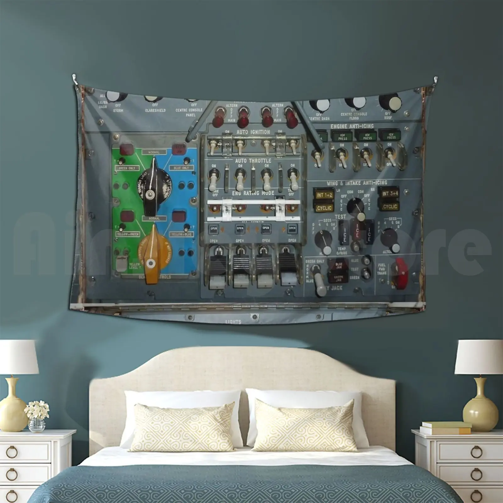 Overhead Panel Cockpit Tapestry Living Room Bedroom Supersonic Aviation Travel Airplane Jet Plane Flight Paris Air France