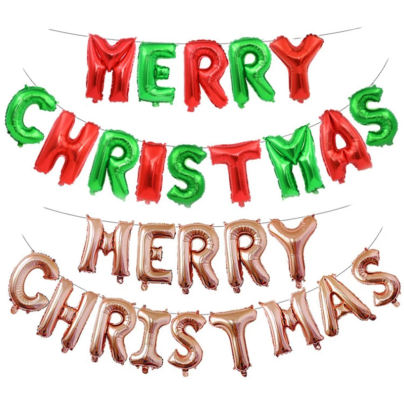 

16 Inch Christmas New Year Interior Decoration Merry Christmas Letter Set Gold And Silver Red Green Festival Atmosphere Ball