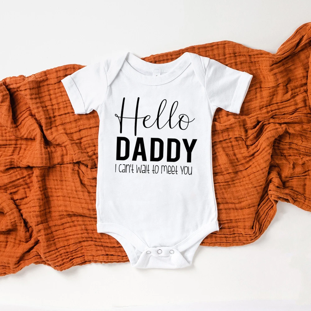 Hey Daddy/grandma/grandpa/auntie I Can\'t Wait To Meet You Newborn Baby Summer Short Sleeve Bodysuits Casual Baby Playsuit Ropa