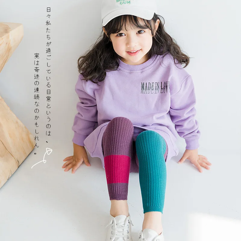 1 to 6 Years Spring Summer Korean Style Children's Fashion Pants Irregular Stitching Knitted Girl Leggings Cotton Kinder Legging