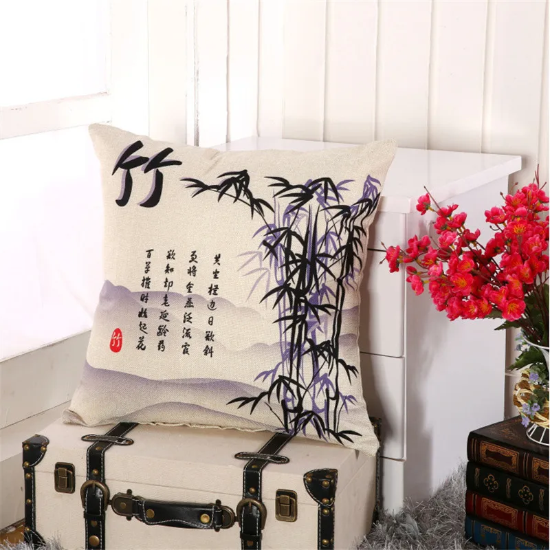 

45x45cm Cotton Linen Sofa Cushion Cover Chinese Style Printed Home Living Room Decorative Pillow Case