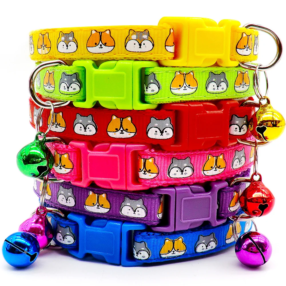 100PCS Pet Collar Mix Colors Cat Necklace Cartoons Print Adjustable Collar Cat Puppy Collar Traction Positioning Pet Animal Good