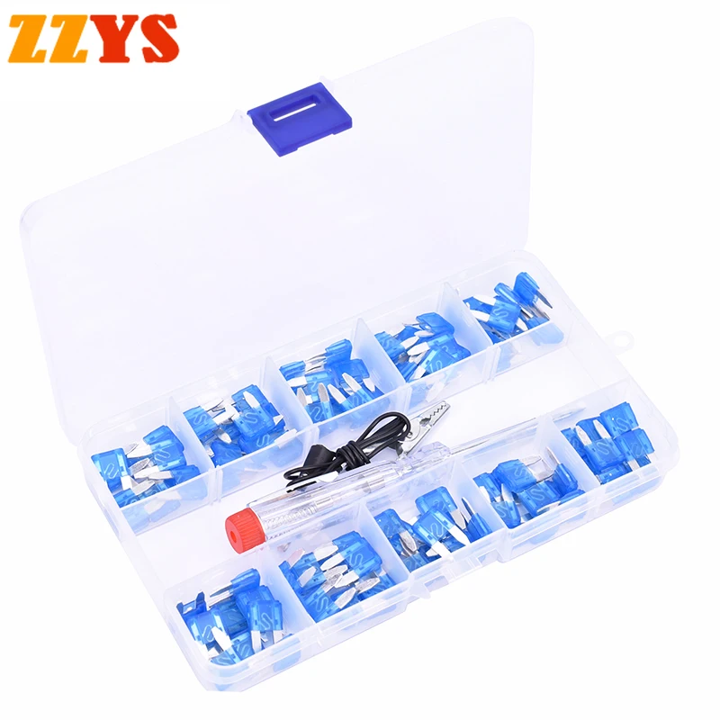 

100pcs Universal 15A Small Automotive Truck Auto Car Blade Type Fuse Aluminum Fuses Assortment Set with Box Clip and Test Pen