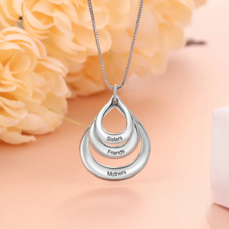 Personalized Engraving Necklace Custom Layered Water Drop Pendant Anniversary Necklace 3 Names Engraved Necklaces Women Jewelry