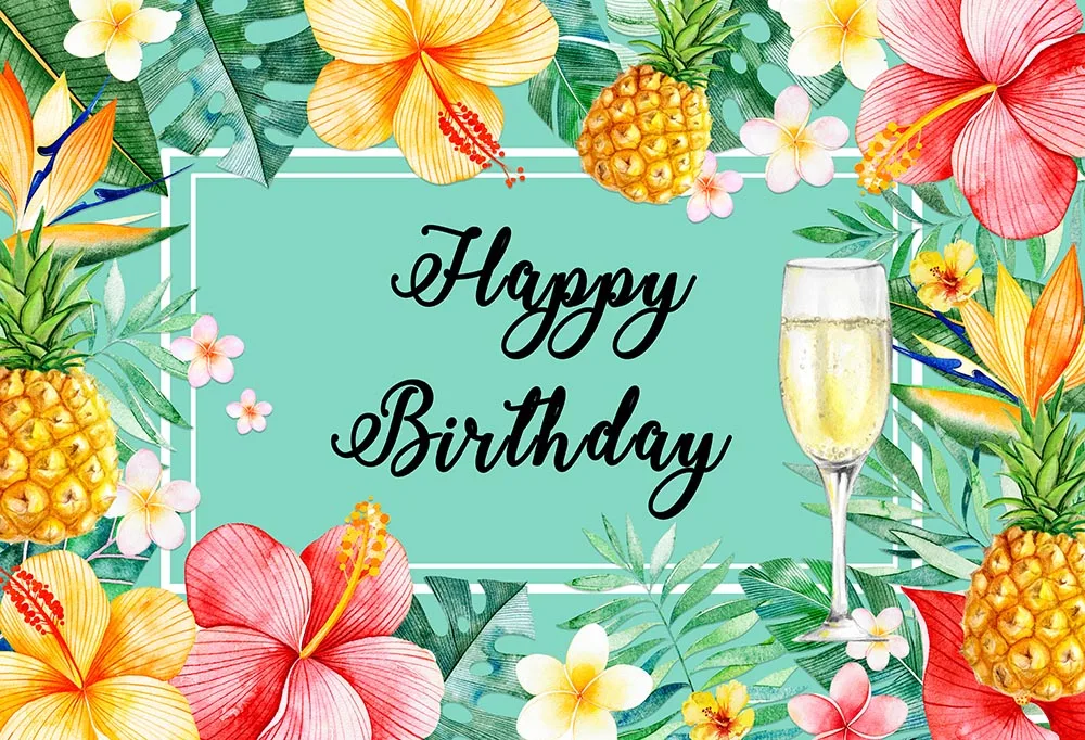 Mehofoto Flamingo Happy 1st Birthday Photo Background Pineapple Tropical Leaves Birthday Party Backdrop Floral Flowers