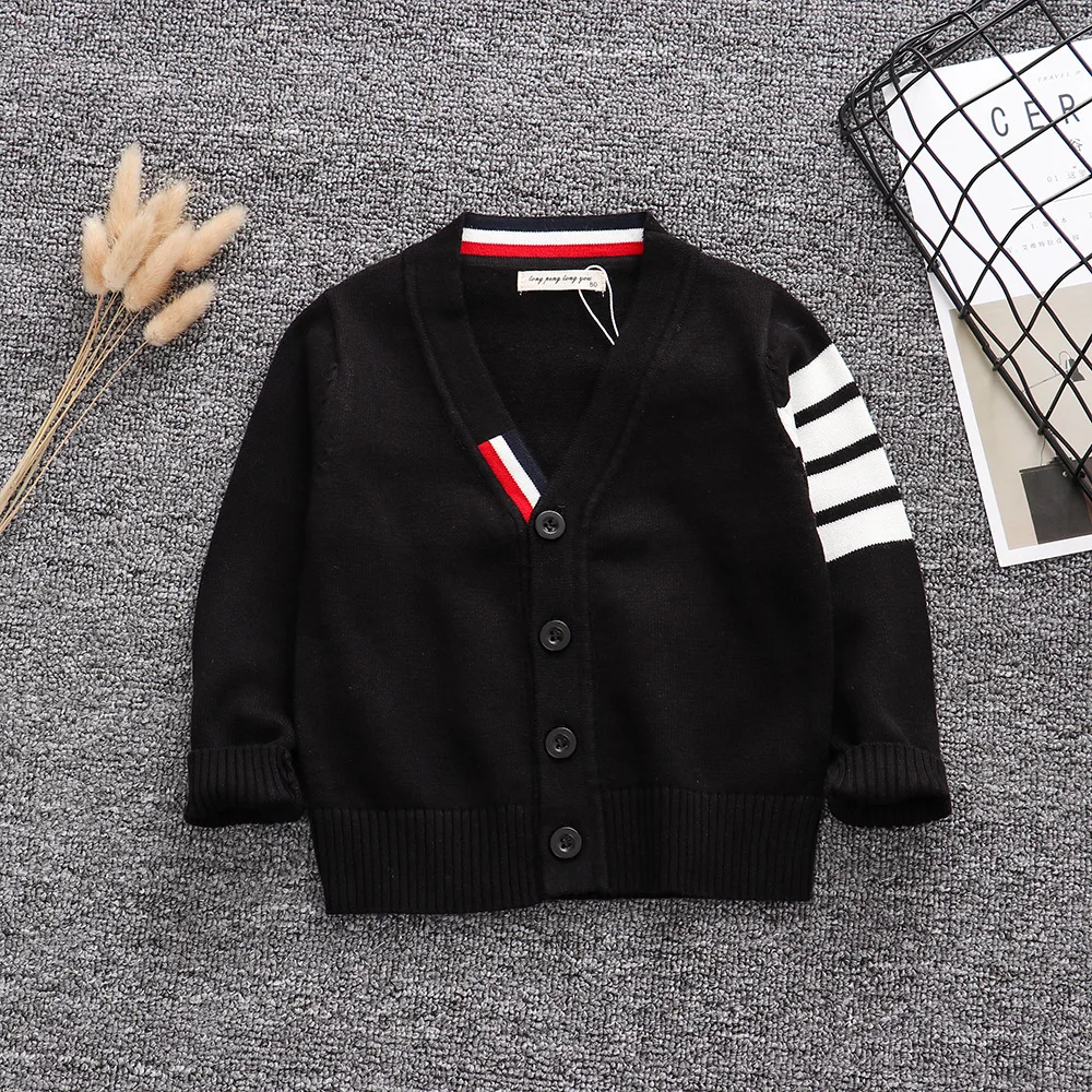 Ins Kids Boys Fashion V neck Cardigan Korean Style long sleeve strip sweater Children\'s Knitted cardigan sweater TP19036