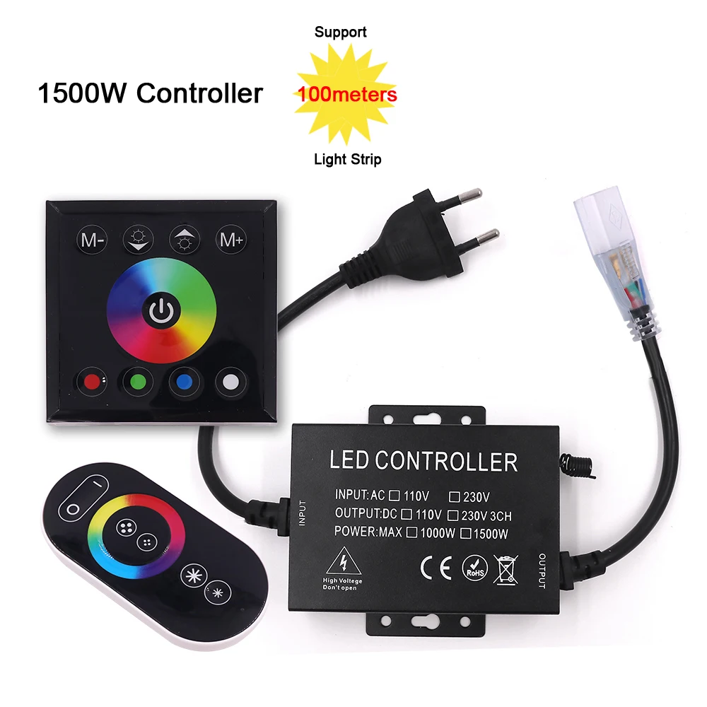 5050 RGB LED Strip Light Wall Touch 220V Remote Control 24key Kit 120LED/M Double Row Waterproof Flexible Led Ribbon Decoration