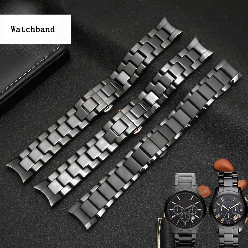 Hhigh quality for AR1451 AR1452 AR1400 AR1410 watchband with stainless steel butterfly clasp 22mm 24mm ceramics watch straps
