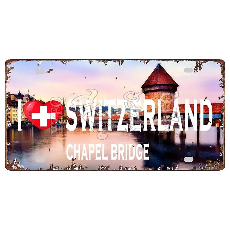 【YZFQ】30X15CM Switzerland Landscape Geneva Zurich City Vintage Metal Sign Travel Souvenir Wall Bar Home Shop Decor DC-1120B