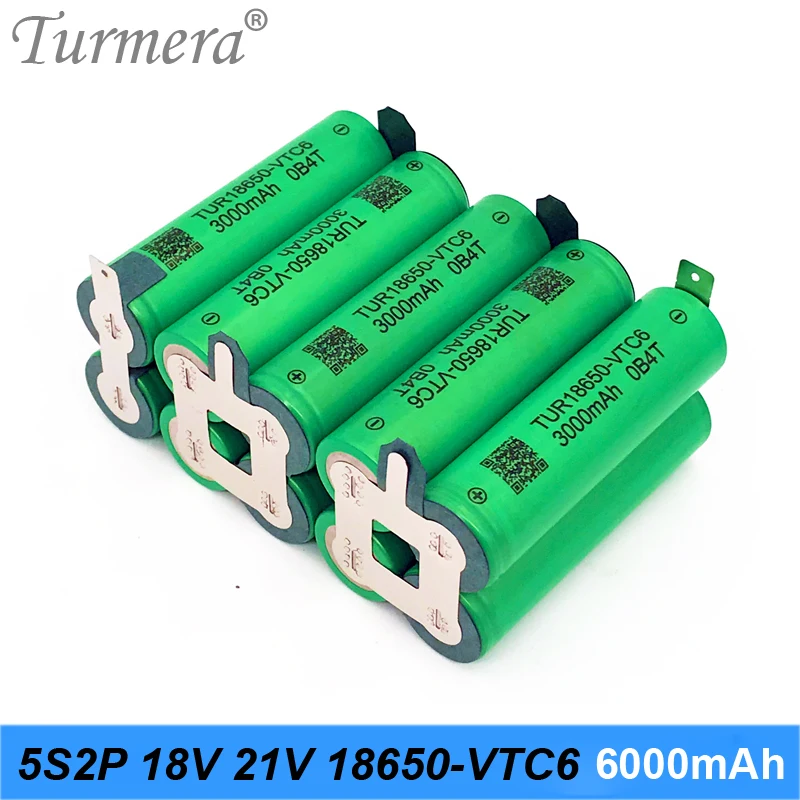 Turmera 18650 VTC6 3000mAh 6000mAh 5S 18V 21V Lithium Battery 30A Welding Strip for Screwdriver Battery Shurika Shura Customize