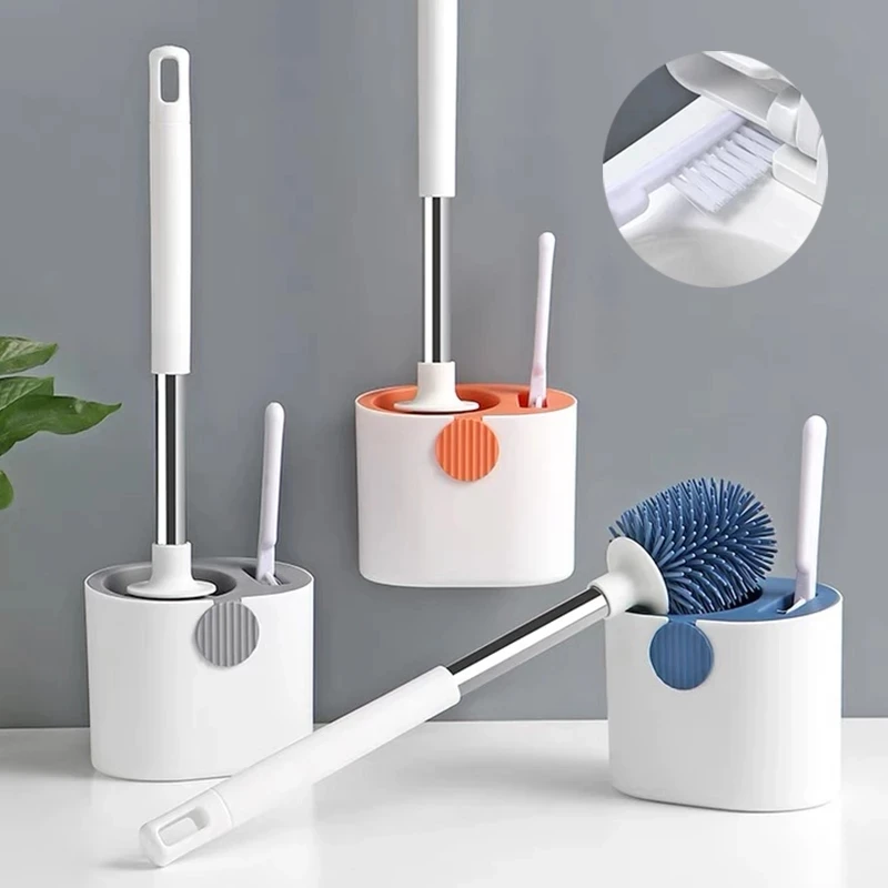 

Toilet Brush Silicone Toilet Brush With Toilet Brush Holder Wall-mounted Long Hand Cleaning Brush WC Bathroom Accessories Set