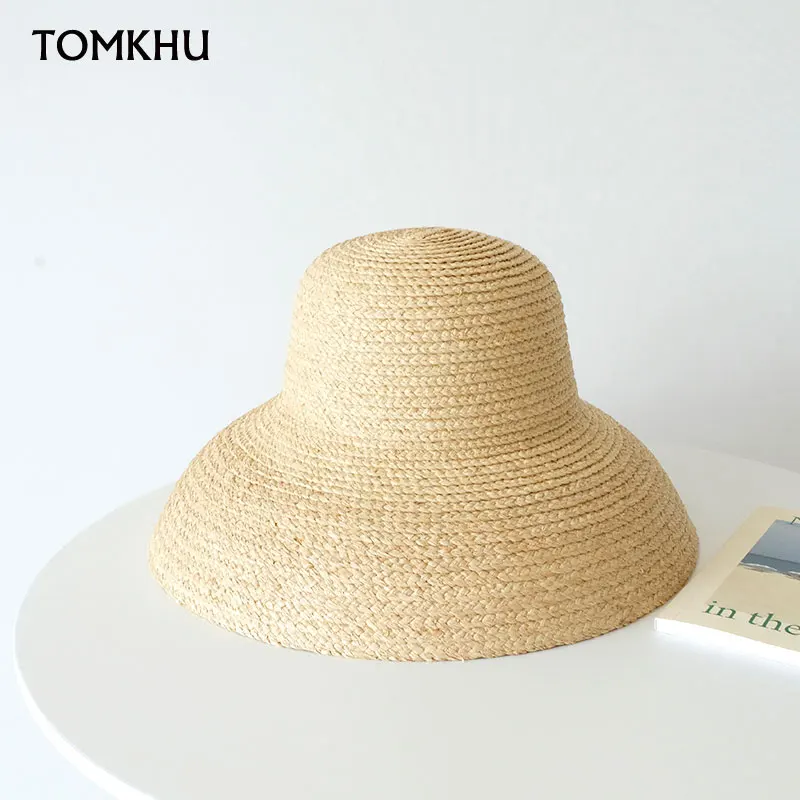 

New Handmade Women Summer Sun Hat Beach Raffia Straw Visor Hat Vintage Dome Hepburn Temperament Straw Chapeu Outdoor For Holiday