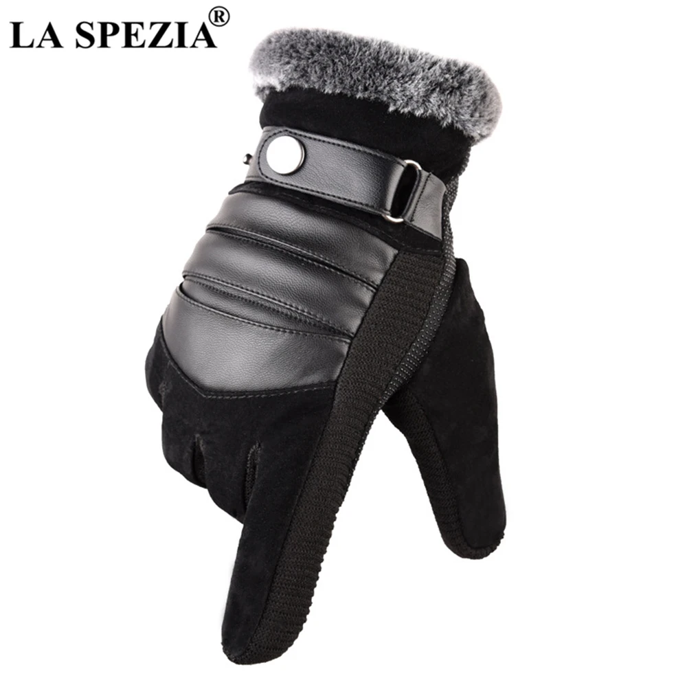 LA SPEZIA-남성용 겨울 장갑, 진짜 돼지 가죽 장갑, 검정색, 따뜻한 러시아, 따뜻하고 두꺼운 운전 브랜드, 터치 스크린 장갑, Luvas