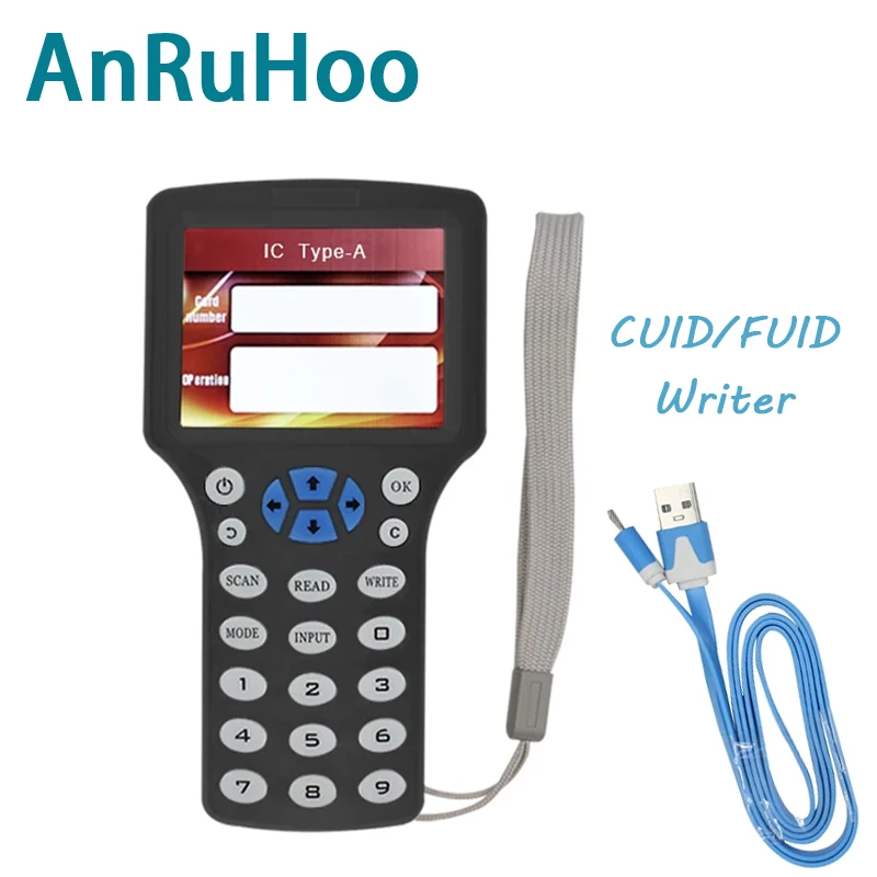 New English 10 Frequency Rfid Smart Card Reader Cuid/Fuid Key Writer Ic/Id Badge Duplicator 125khz Tag Copier Nfc Token Clone