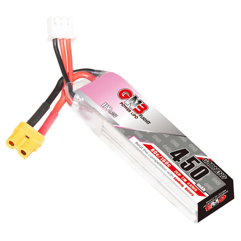 GNB 7.6V 2S 450Mah 80C/160C HV Lipo Battery +Charger XT30U-F Plug for iFlight CineBee Happymodel Crux3 BetaFPV FPV Racing Drone