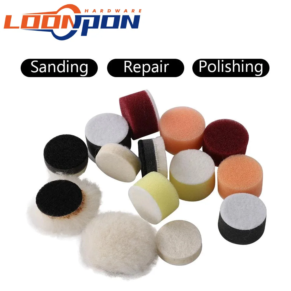 14Pcs 1inch Polishing Pad Kit  Fine Wool Pad Waxing Sponge Car Polish Buffing Pad Kit