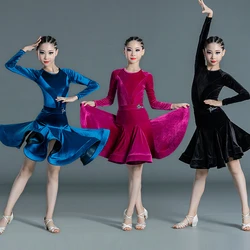 Autumn/Winter Children'S Latin Dance Costumes Girls Velvet Professional Competition Split Skirts Latin Dance Costumes DN10184