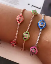 2020 hot selling fashion women jewelry Neon enamel colorful turkish evil eye charm tennis chain eye bracelet