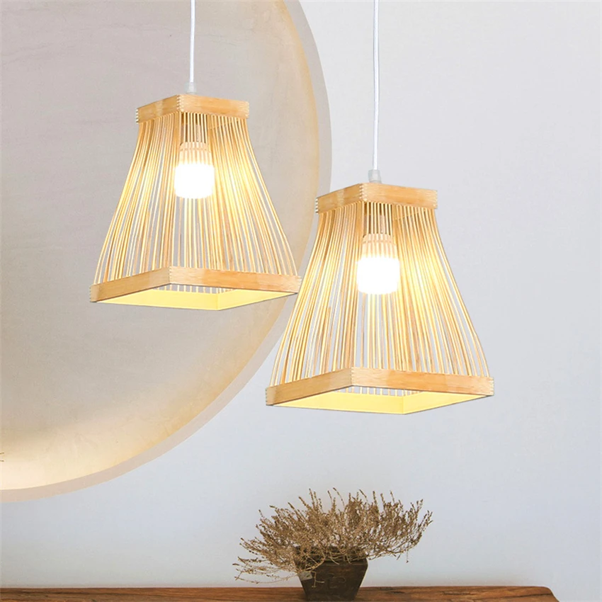 Japanese straw cage pendant lights bedside bedroom homestay lamps restaurant aisle wood woven decorative hanging lights fixtures
