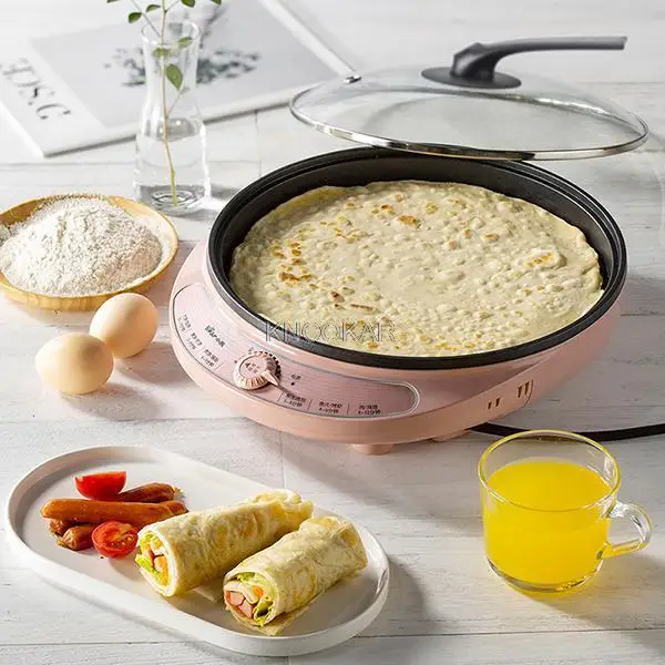 27Cm Makers Multifunctionele Elektrische Bakpan Keuken Koken Gereedschap Glas Deksel Enkele Bakplaat 3Cm Hoge 1000W roze