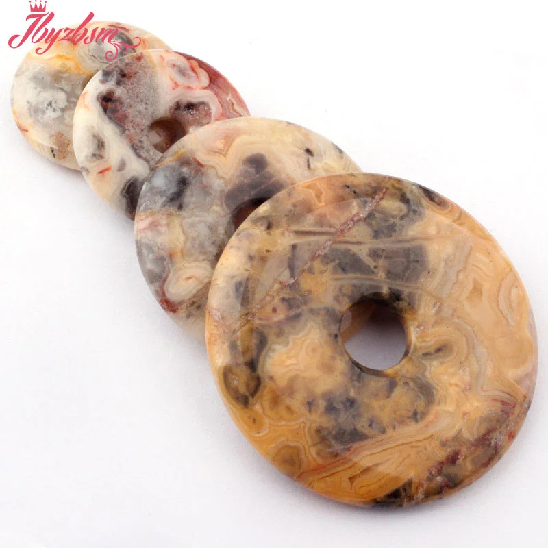 30,40,50mm Donut Circle Crazy Lace Agates Stone Beads 1 Pcs for DIY Accessories Pandant Necklace Charm Jewelry Components Making