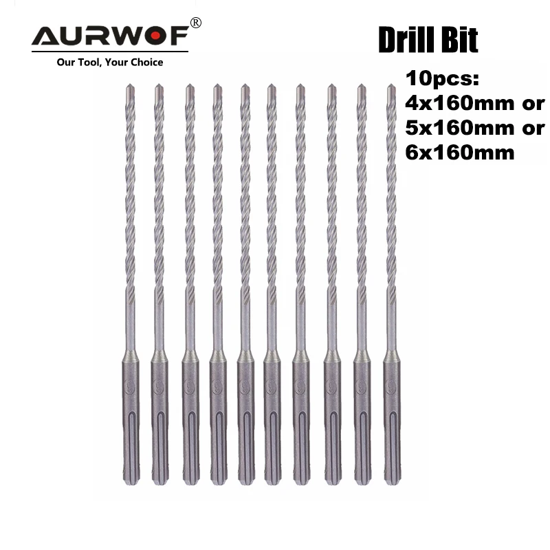 LAVIE 10pc/Lot 4mm 5mm 6mm Electric Hammer SDS Plus Drill Bits Set 160mm Concrete Wall Brick Block Masonry Hole Saw Drilling 013