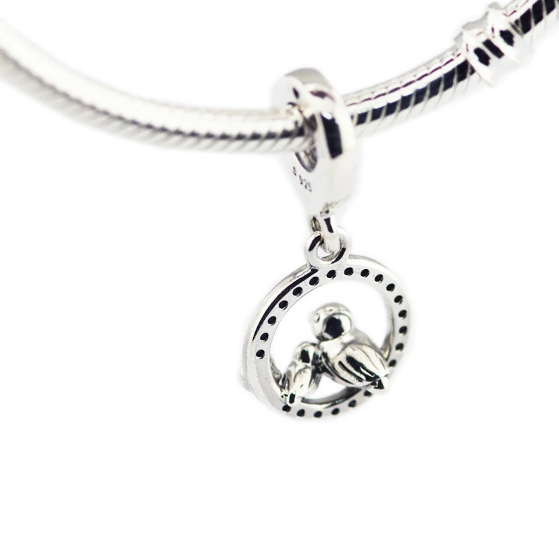 Mother and Baby Bird Hanging Charm Fashion Jewelry Making Sterling Silver Beads For Woman Fits Original 925 Silver Bracelets