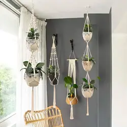 Colgador de macramé hecho a mano para plantas, maceta de flores, decoración de pared, Patio, jardín, cesta colgante