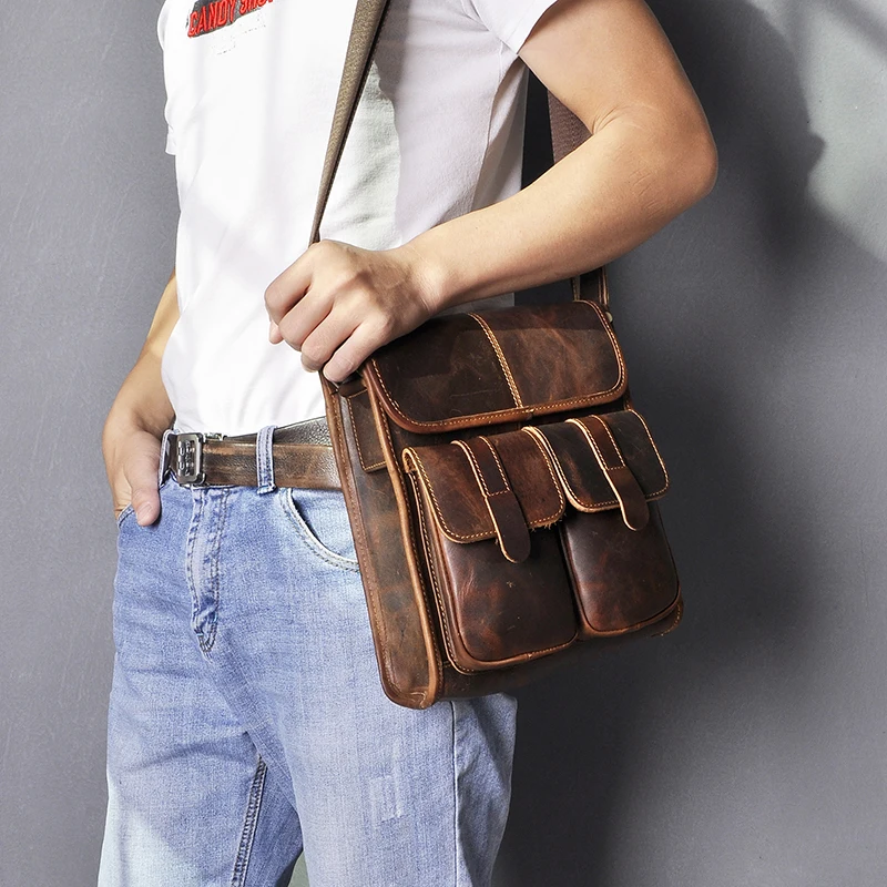 Imagem -05 - Design Masculino de Couro Natural Bolsa de Viagem Ombro Mensageiro Moda Cruz-corpo Bolsa 10 Tablet Universidade Escola Livro Tote Bolsa 009