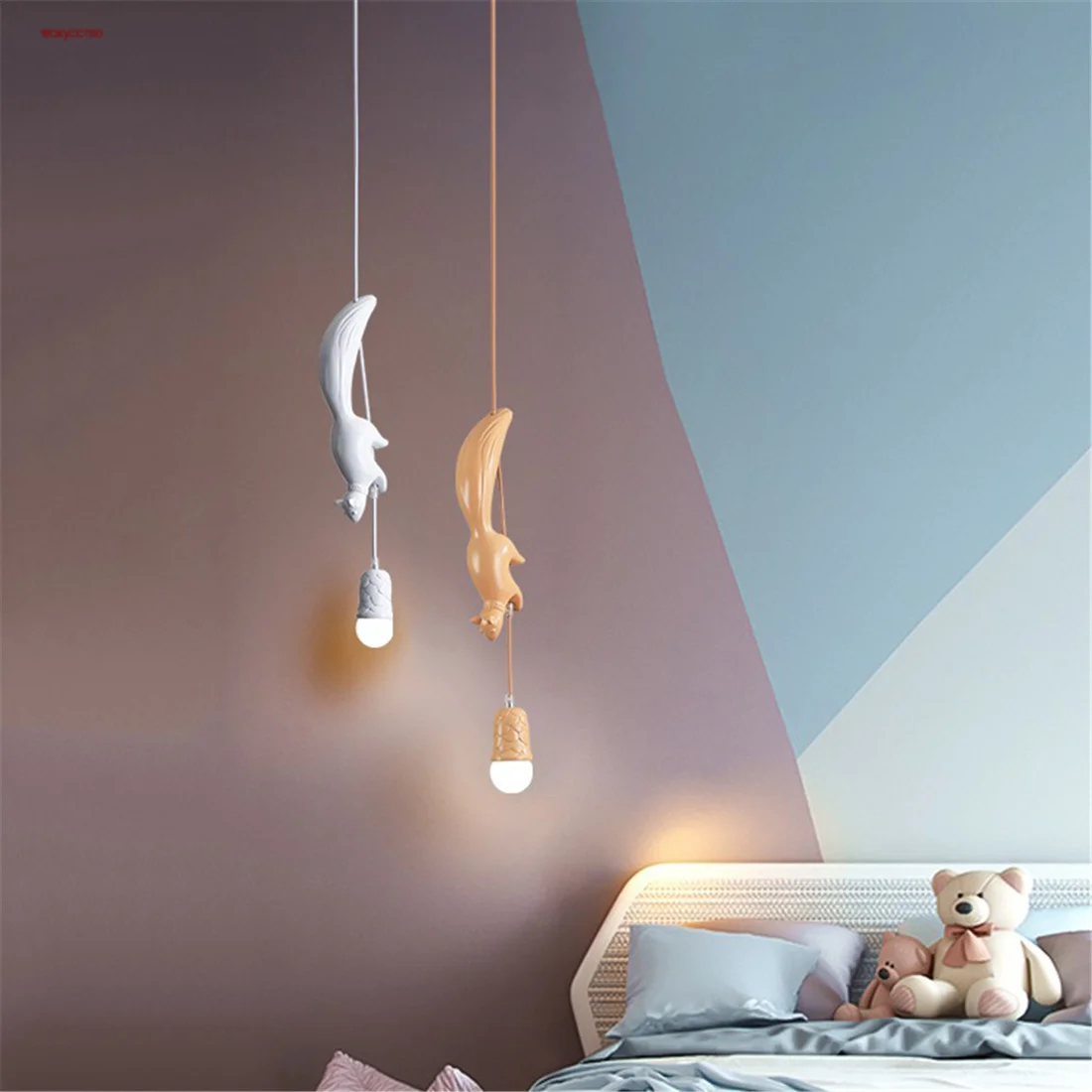 

Nordic Design Resin Squirrel Led Pendant Lights For Bedroom Kitchen Restaurant Creative Children Hanging Lamp Home Deco Fixture