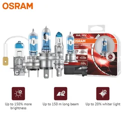 OSRAM H1 H3 H4 H7 H8 H11 9003 9005 9006 HB2 HB3 HB4 Halogen Night Breaker Laser Next Generation 12V +150% Bright Car Lamps, Pair