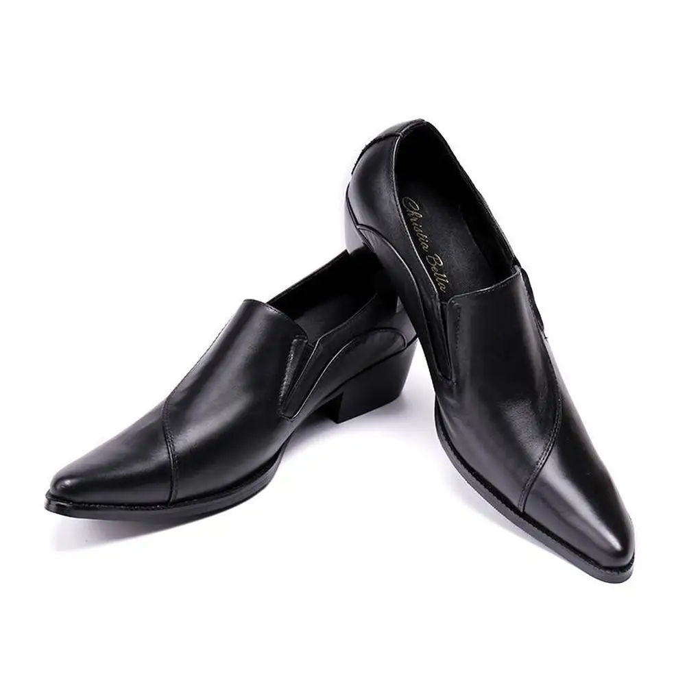 Leather Formal Dress shoes Mens Derby Pointed Toe Footwear High Heels Men Wedding Party Shoes